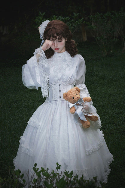 Lolita Dress - Requiem, White, Stand Collar, Long Sleeves, Gothic Style - additional product view 6