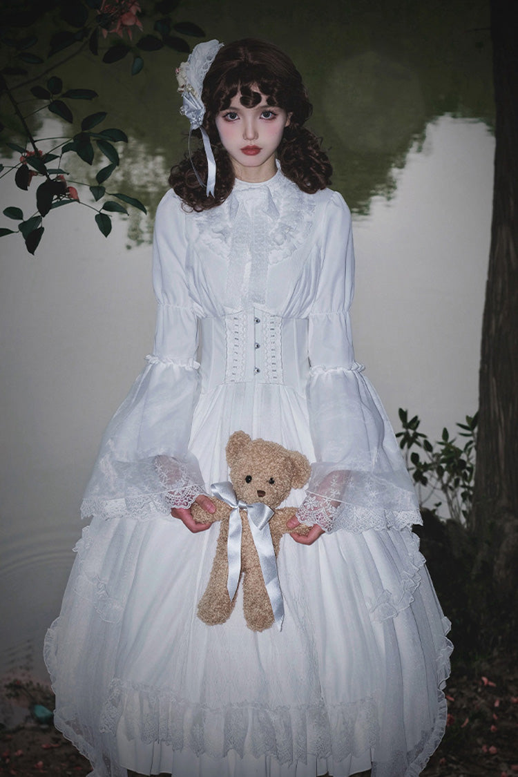Lolita Dress - Requiem, White, Stand Collar, Long Sleeves, Gothic Style - additional product view 7