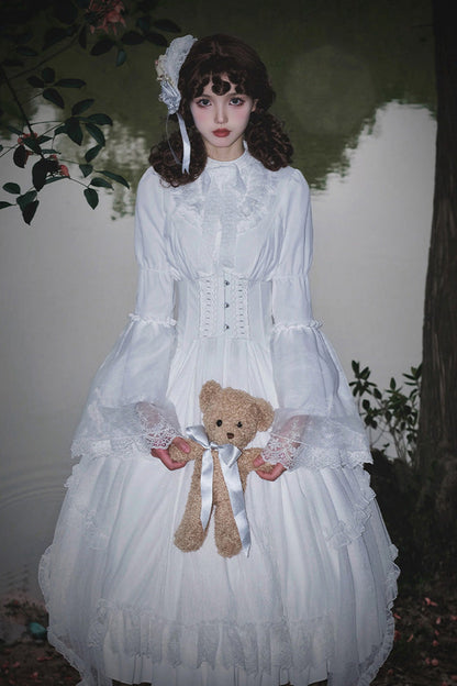 Lolita Dress - Requiem, White, Stand Collar, Long Sleeves, Gothic Style - additional product view 7
