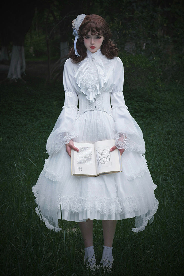 Lolita Dress - Requiem, White, Stand Collar, Long Sleeves, Gothic Style - main product image