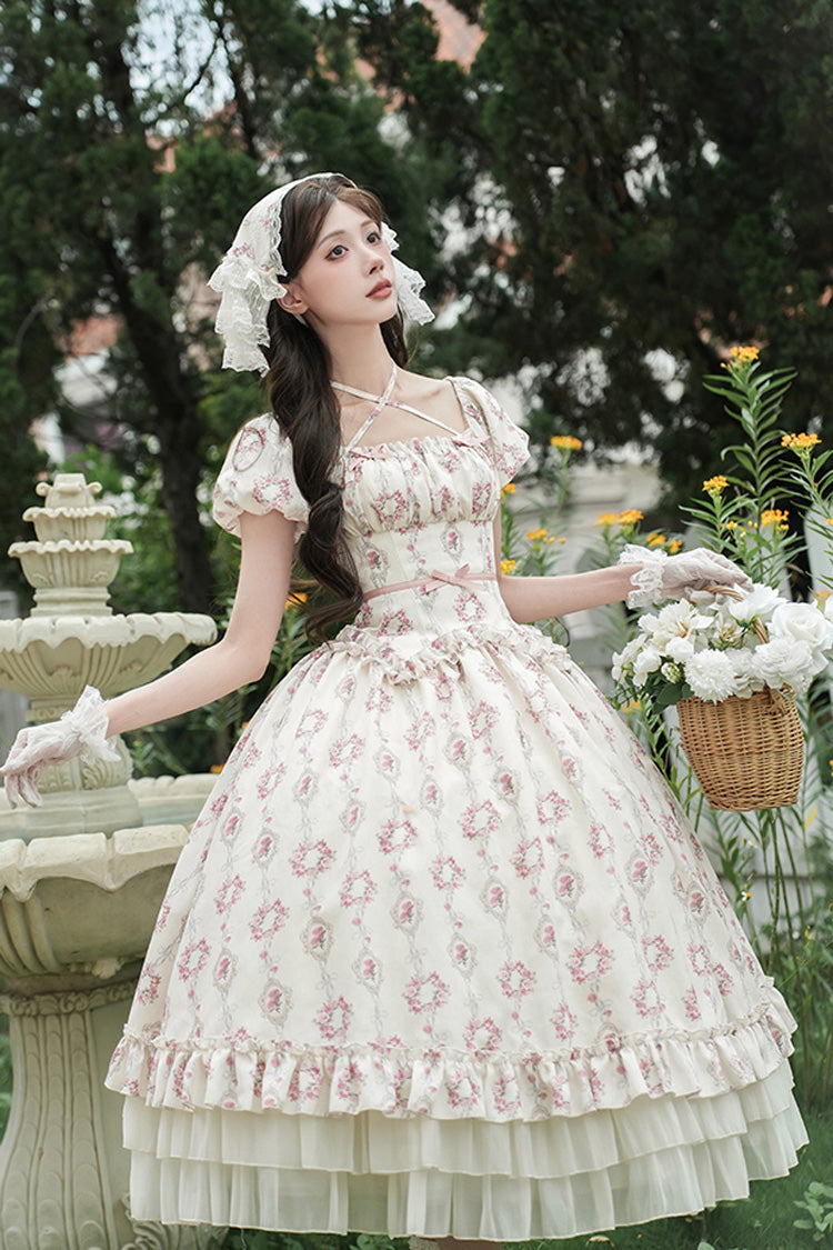 Lolita Dress - Rose After The Rain, Ivory, Square Collar, Long Length, Bow Detail - additional product view 4