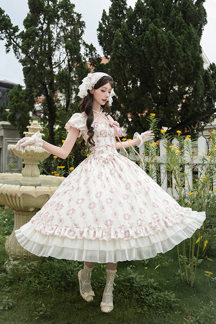 Lolita Dress - Rose After The Rain, Ivory, Square Collar, Long Length, Bow Detail - additional product view 5