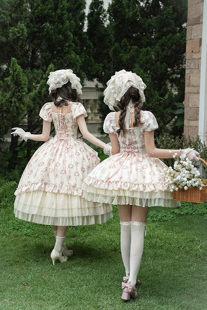 Lolita Dress - Rose After The Rain, Ivory, Square Collar, Long Length, Bow Detail - additional product view 7