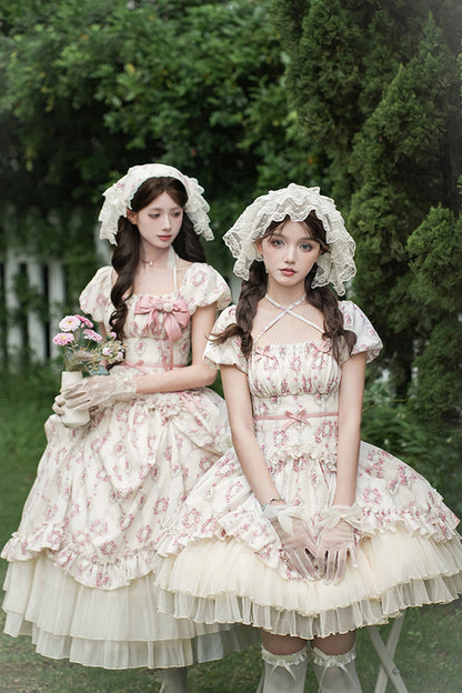 Lolita Dress - Rose After The Rain, Ivory, Square Collar, Long Length, Bow Detail - additional product view 15