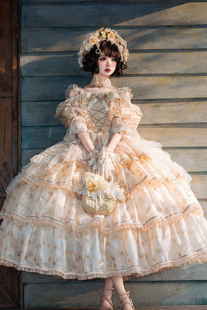 Lolita Dress - Rose Letter, Yellow, Printed, Layered, Sweet Style - additional product view 2