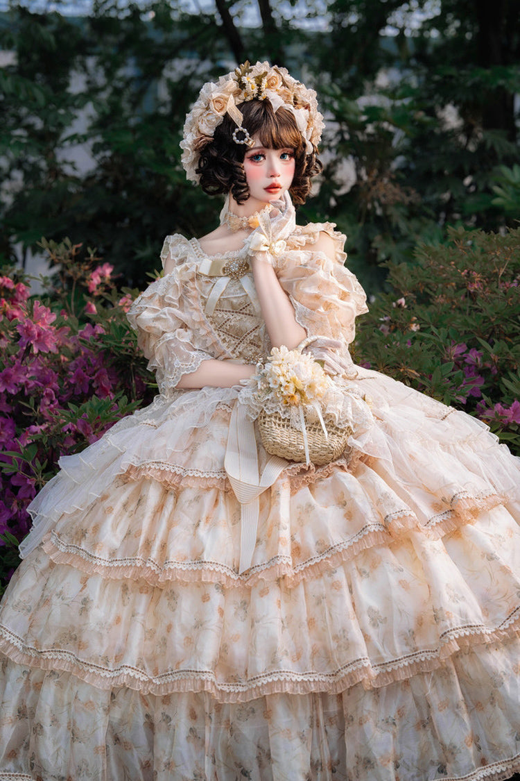 Lolita Dress - Rose Letter, Yellow, Printed, Layered, Sweet Style - additional product view 3