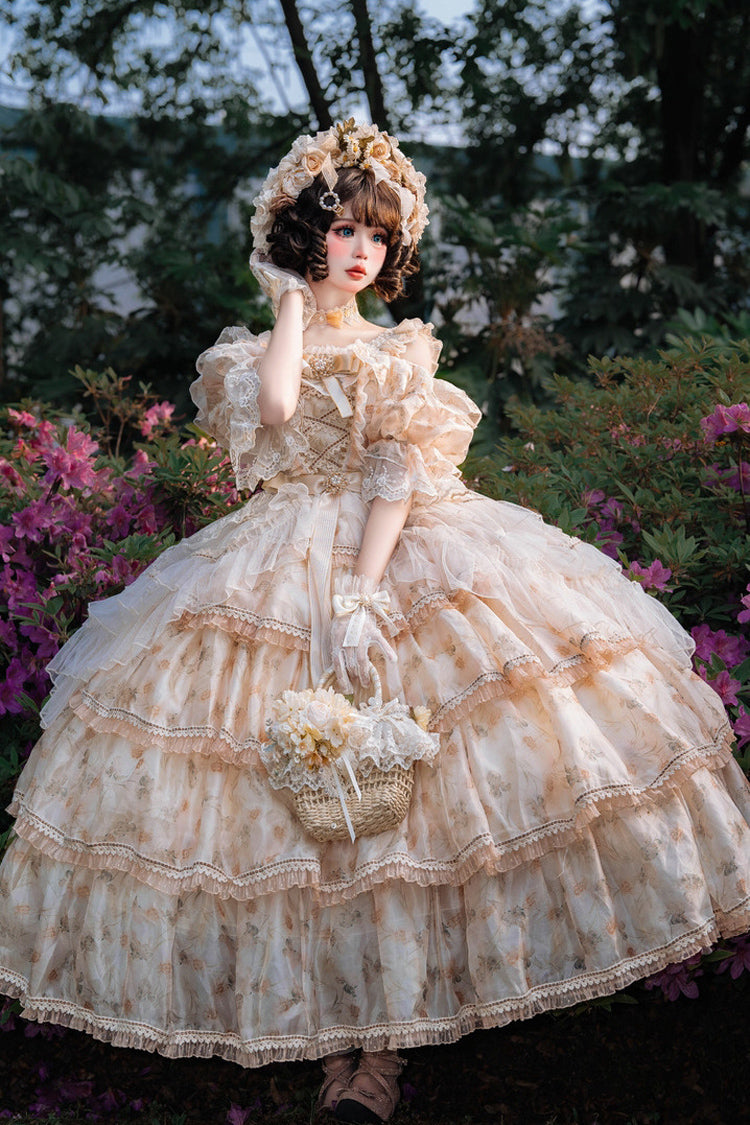Lolita Dress - Rose Letter, Yellow, Printed, Layered, Sweet Style - additional product view 4