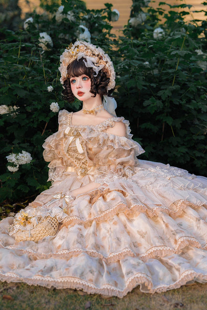 Lolita Dress - Rose Letter, Yellow, Printed, Layered, Sweet Style - additional product view 5