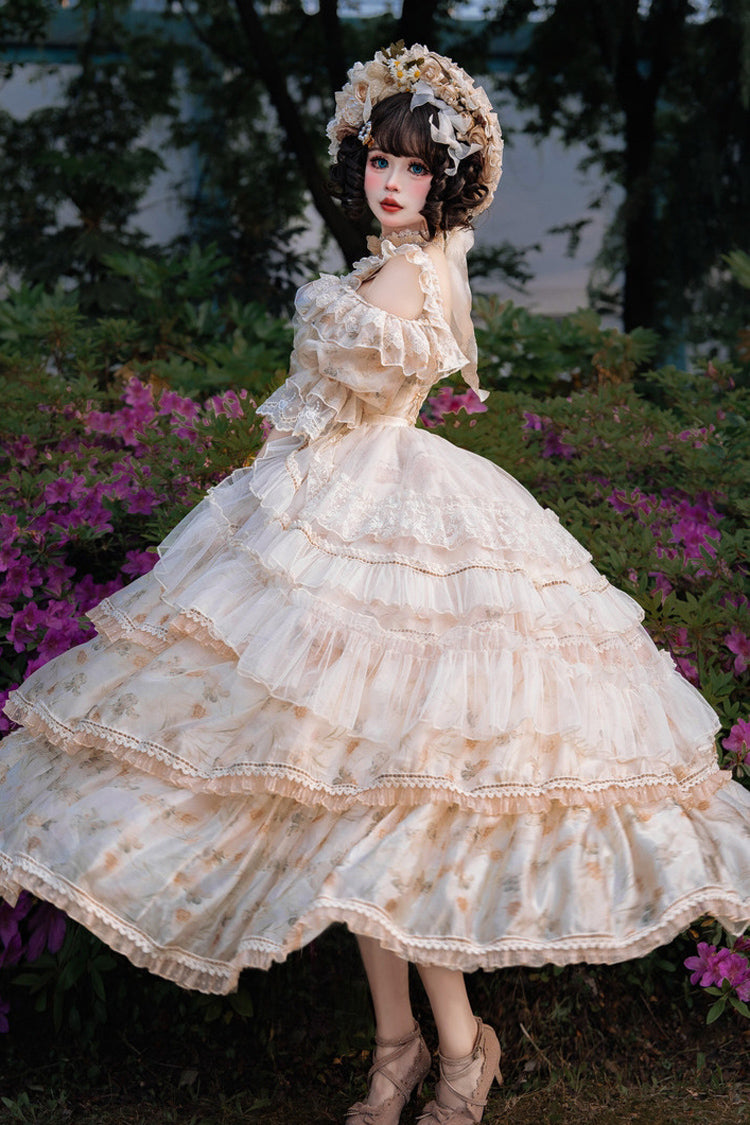 Lolita Dress - Rose Letter, Yellow, Printed, Layered, Sweet Style - additional product view 6