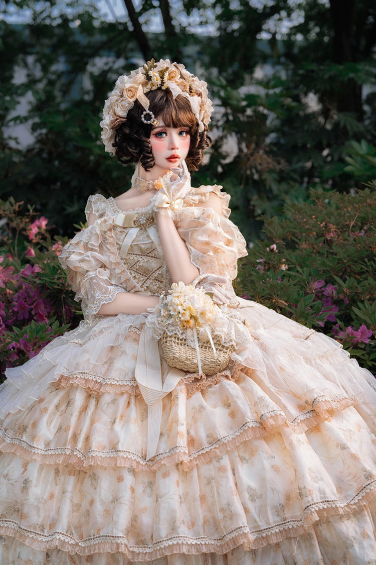 Lolita Dress - Rose Letter, Yellow, Printed, Layered, Sweet Style - additional product view 7