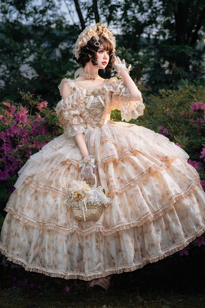 Lolita Dress - Rose Letter, Yellow, Printed, Layered, Sweet Style - additional product view 8