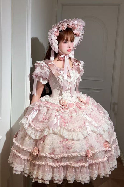 Lolita Dress - Rose Manor, Pink, Puff Sleeves, Ruffled, Sweet Style - additional product view 4