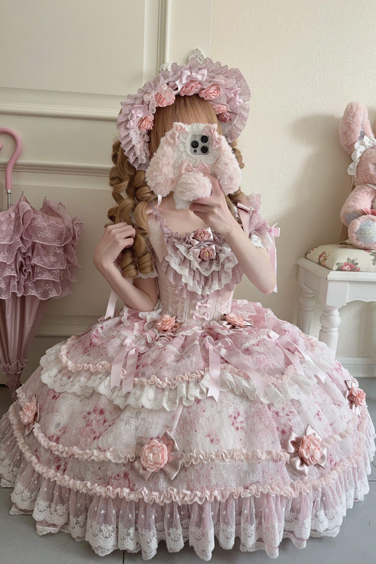 Lolita Dress - Rose Manor, Pink, Puff Sleeves, Ruffled, Sweet Style - main product image