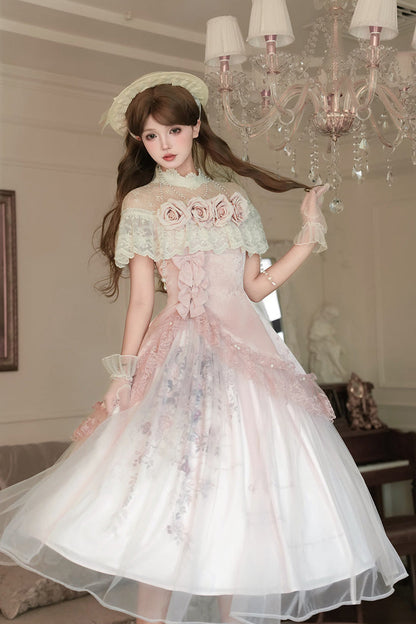 Lolita Dress - Rose Poems, Pink, Sweet Style, Bow Detail, Lace Trim - additional product view 3