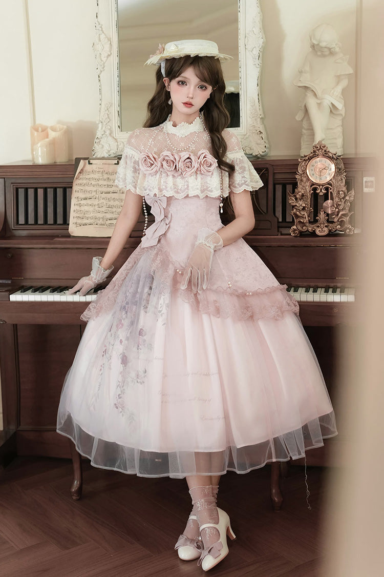 Lolita Dress - Rose Poems, Pink, Sweet Style, Bow Detail, Lace Trim - additional product view 5