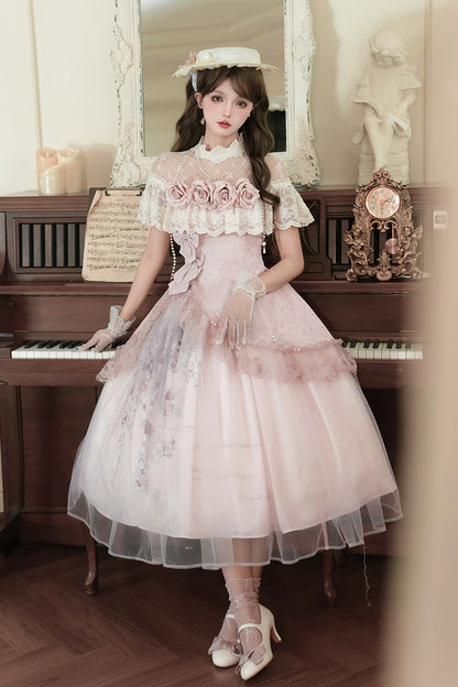 Lolita Dress - Rose Poems, Pink, Sweet Style, Bow Detail, Lace Trim - additional product view 5