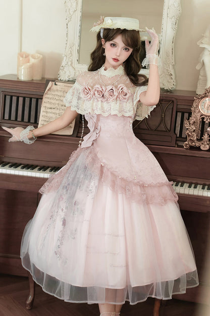 Lolita Dress - Rose Poems, Pink, Sweet Style, Bow Detail, Lace Trim - main product image