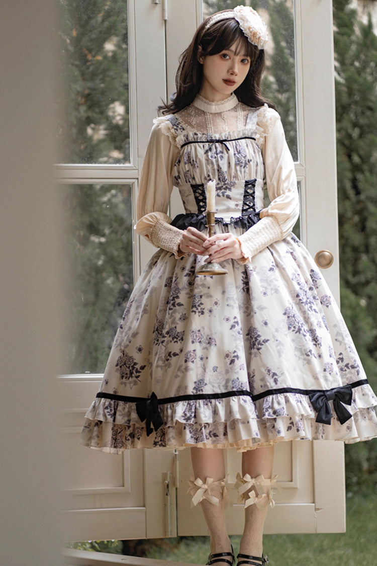 Lolita Dress - Rose Print, Ivory, Sweet Style, Ruffled, Printed - additional product view 3