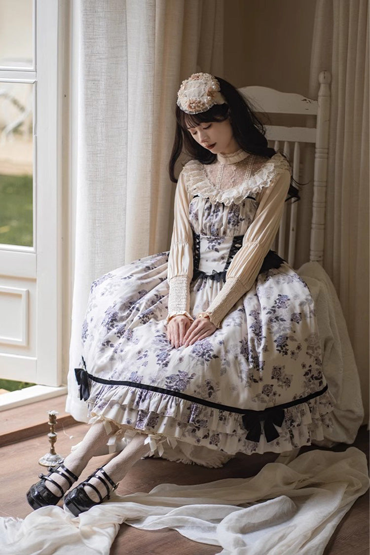 Lolita Dress - Rose Print, Ivory, Sweet Style, Ruffled, Printed - additional product view 4