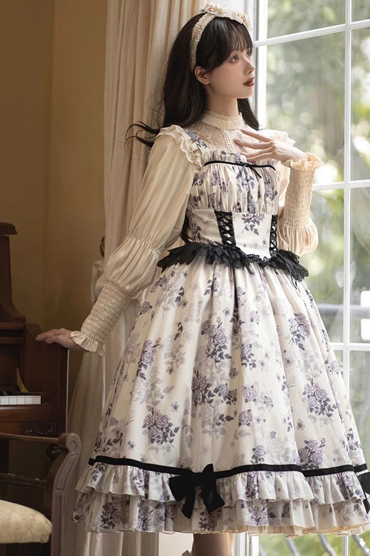 Lolita Dress - Rose Print, Ivory, Sweet Style, Ruffled, Printed - additional product view 7