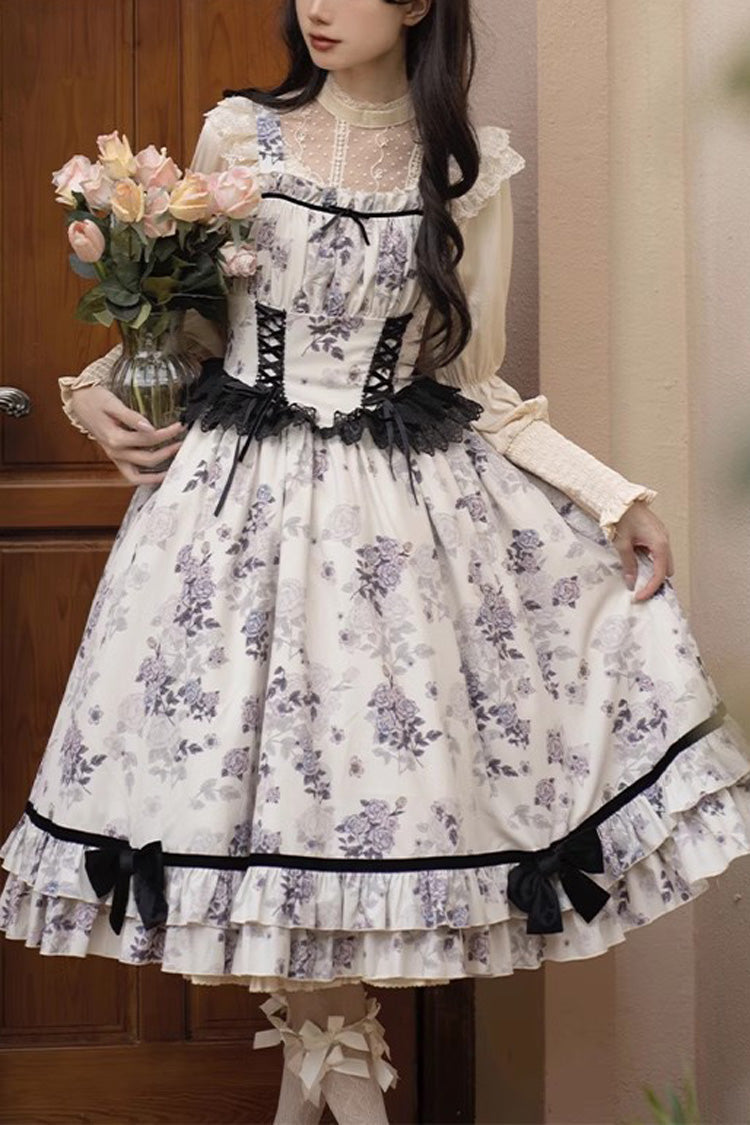 Lolita Dress - Rose Print, Ivory, Sweet Style, Ruffled, Printed - main product image