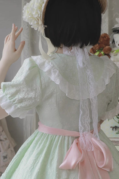 Lolita Dress - Rose Print Ruffle Bowknot, Green, Ruffled, Printed, Sweet Style - additional product view 4
