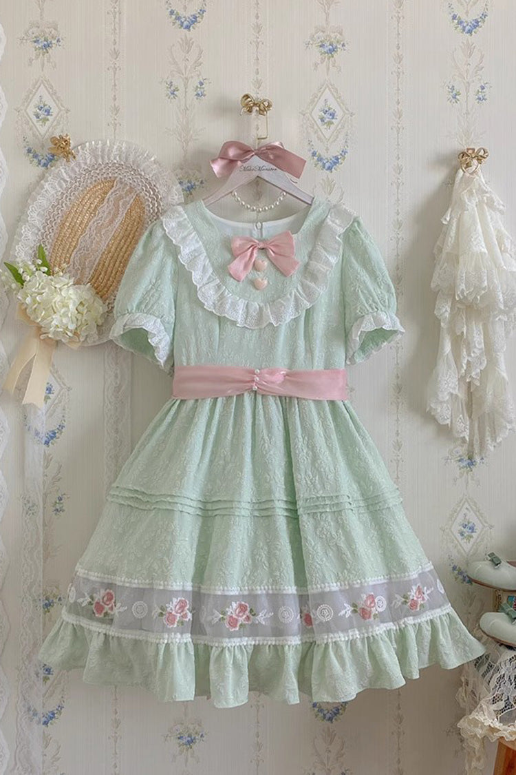 Lolita Dress - Rose Print Ruffle Bowknot, Green, Ruffled, Printed, Sweet Style - additional product view 5