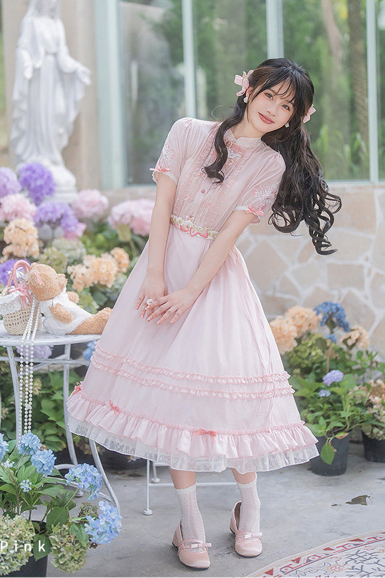 Lolita Dress - Round Collar High Waisted, Pink, High Waist, Women's Style, Ruffled - additional product view 2