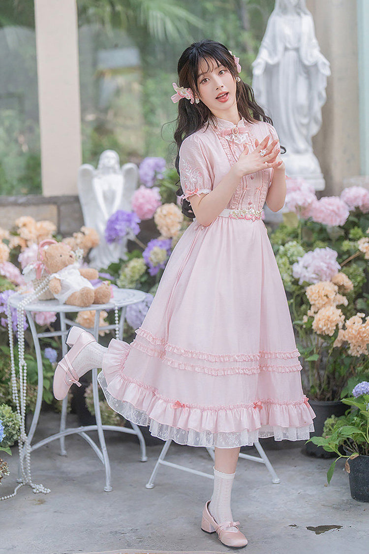 Lolita Dress - Round Collar High Waisted, Pink, High Waist, Women's Style, Ruffled - additional product view 3