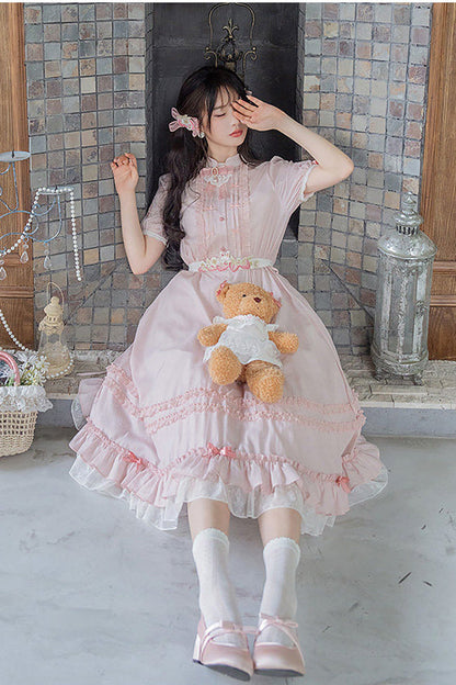 Lolita Dress - Round Collar High Waisted, Pink, High Waist, Women's Style, Ruffled - additional product view 4