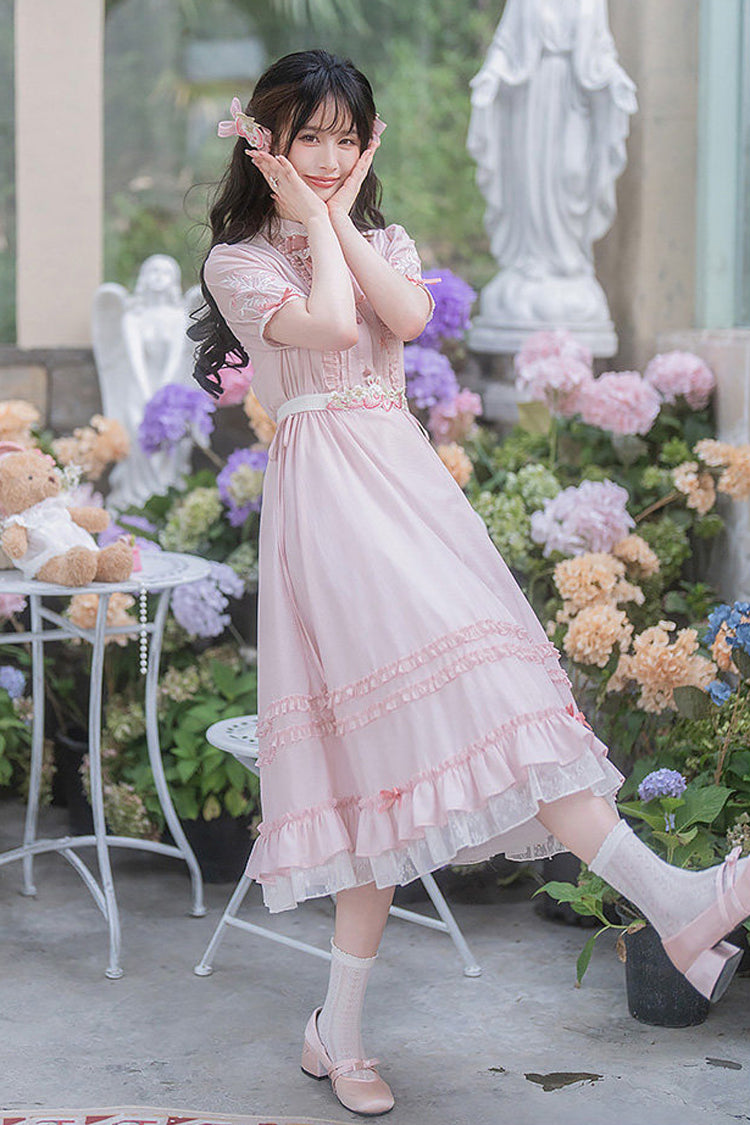 Lolita Dress - Round Collar High Waisted, Pink, High Waist, Women's Style, Ruffled - additional product view 5