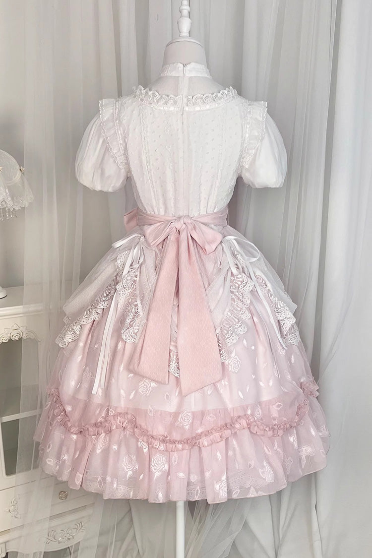 Lolita Dress - Round Collar Lace Ruffle, Pink, Bow Detail, Lace Trim, Ruffled - additional product view 4