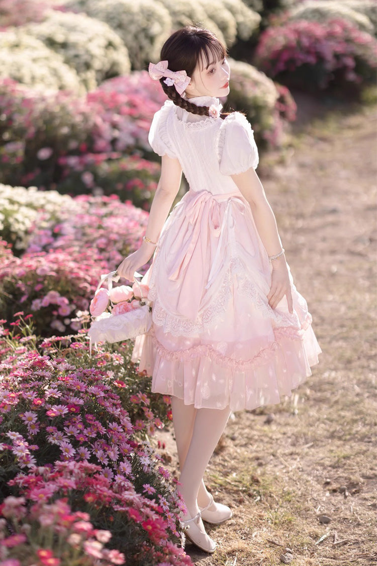 Lolita Dress - Round Collar Lace Ruffle, Pink, Bow Detail, Lace Trim, Ruffled - additional product view 12