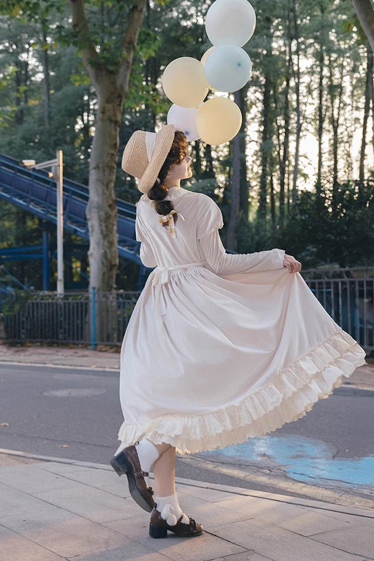Lolita Dress - Round Collar Ruffle, Ivory, Long Sleeves, Sweet Style, Ruffled - additional product view 2