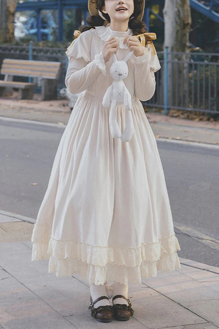 Lolita Dress - Round Collar Ruffle, Ivory, Long Sleeves, Sweet Style, Ruffled - main product image