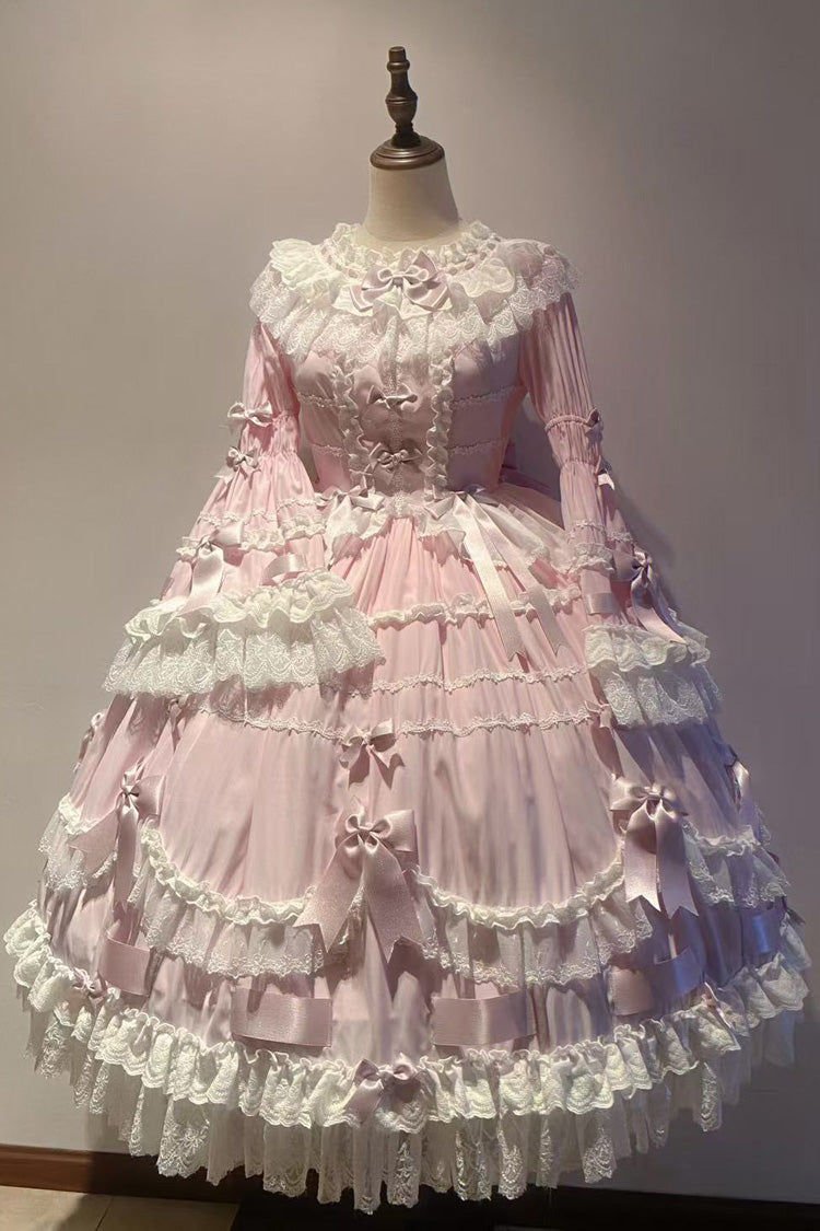 Lolita Dress - Round Collar Trumpet Hanayome, Pink, Long Sleeves, Sweet Style, Bow Detail - additional product view 2