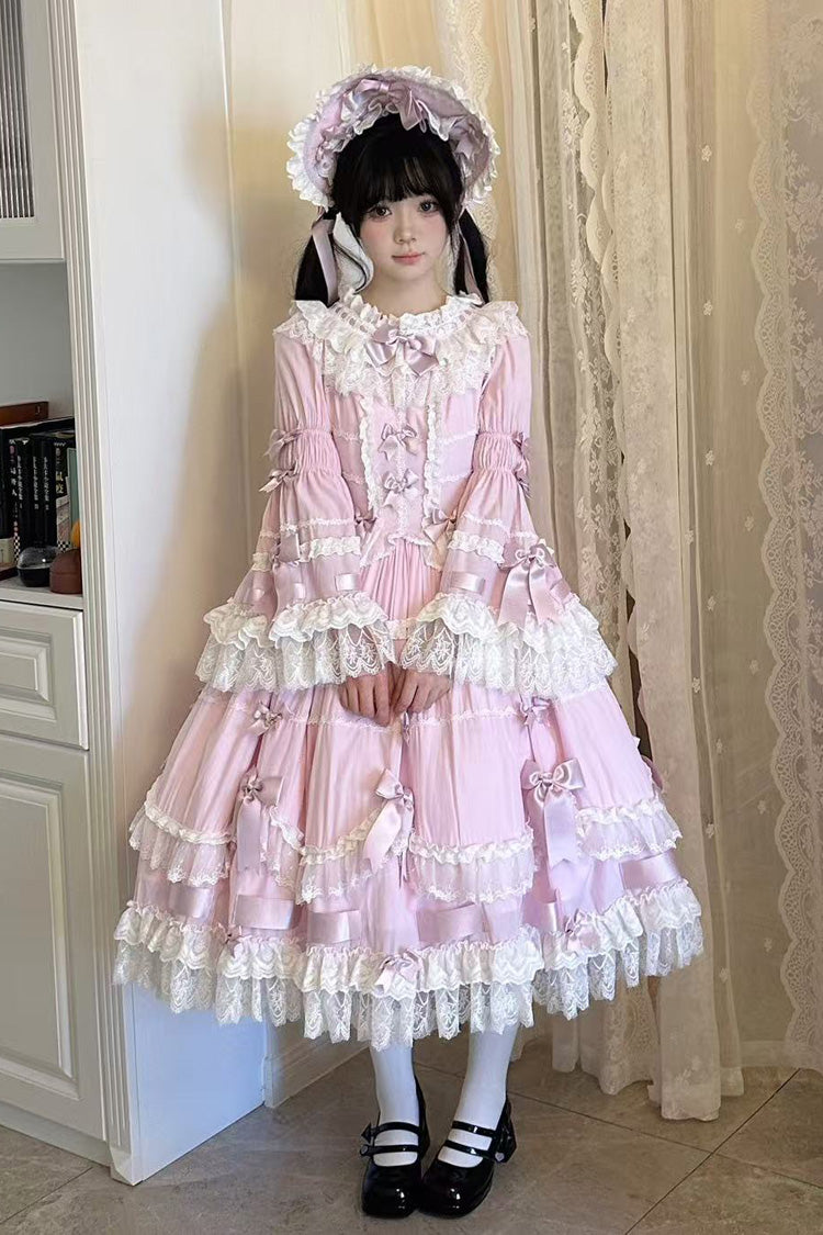 Lolita Dress - Round Collar Trumpet Hanayome, Pink, Long Sleeves, Sweet Style, Bow Detail - additional product view 3