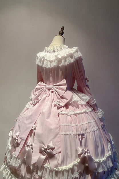 Lolita Dress - Round Collar Trumpet Hanayome, Pink, Long Sleeves, Sweet Style, Bow Detail - additional product view 4