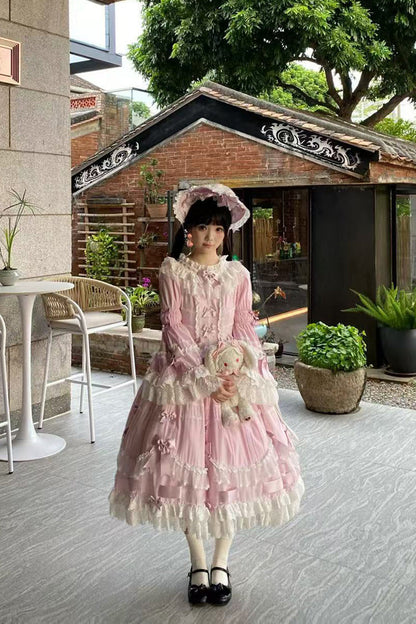 Lolita Dress - Round Collar Trumpet Hanayome, Pink, Long Sleeves, Sweet Style, Bow Detail - additional product view 5