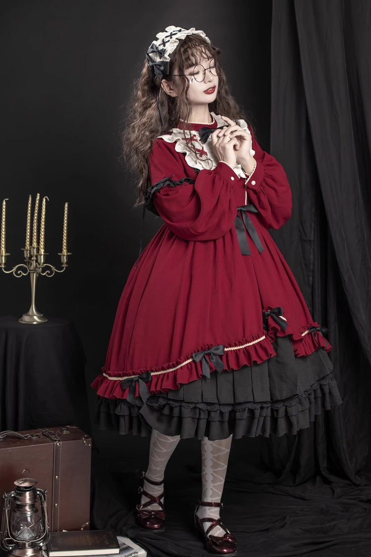 Lolita Dress - Ruffle Bowknot Daily Princess, Red, Sweet Style, Bow Detail, Ruffled - additional product view 3