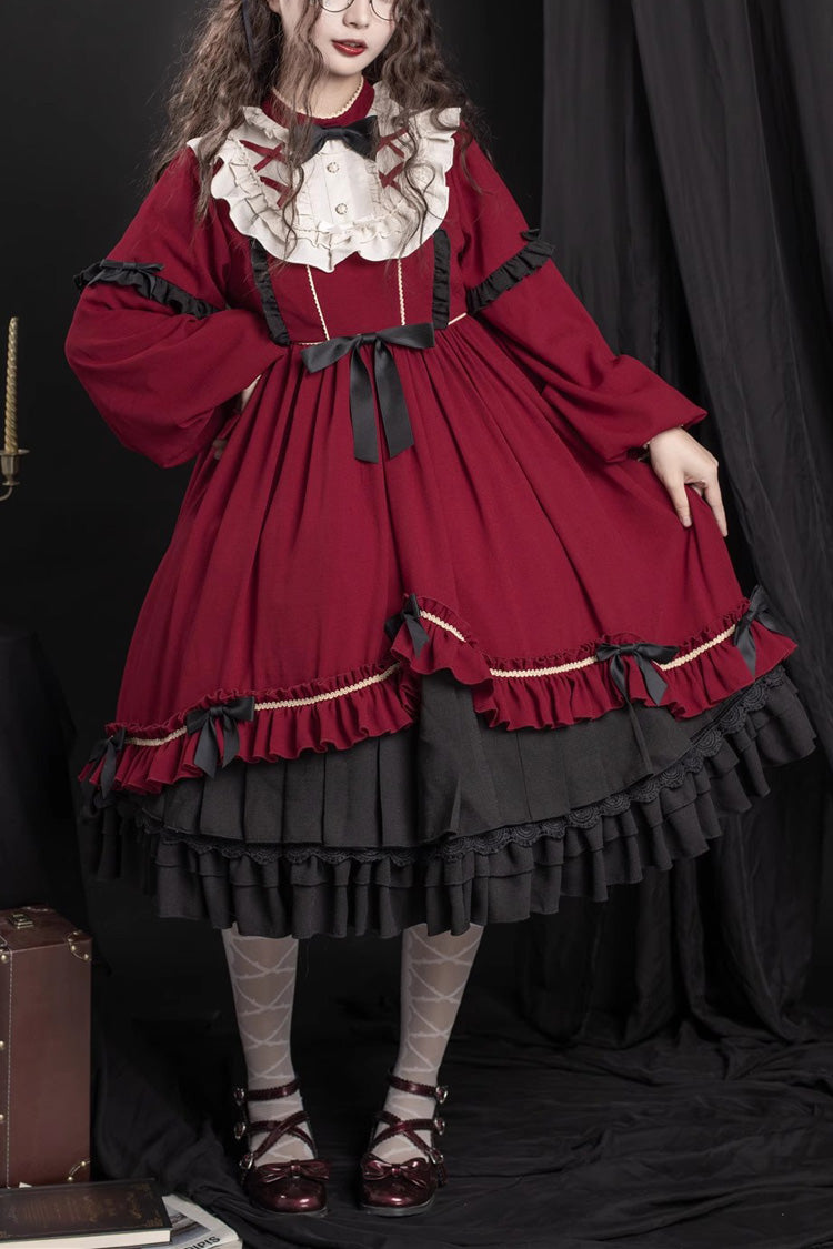 Lolita Dress - Ruffle Bowknot Daily Princess, Red, Sweet Style, Bow Detail, Ruffled - main product image