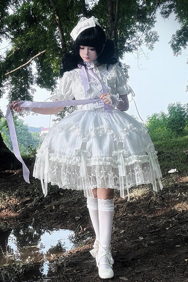 Lolita Dress - Ruffle Bowknot Lace Elegant, White, Bow Detail, Lace Trim, Ruffled - additional product view 2