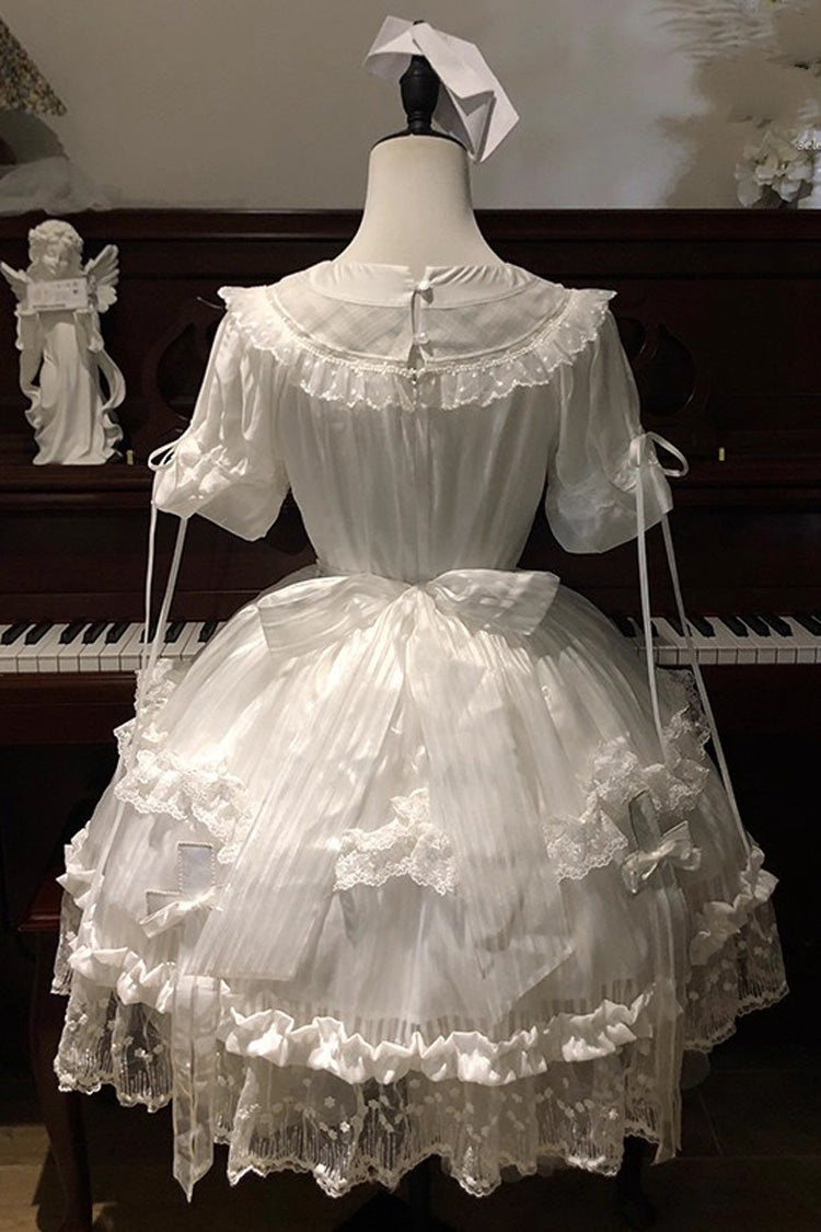 Lolita Dress - Ruffle Bowknot Lace Elegant, White, Bow Detail, Lace Trim, Ruffled - additional product view 4