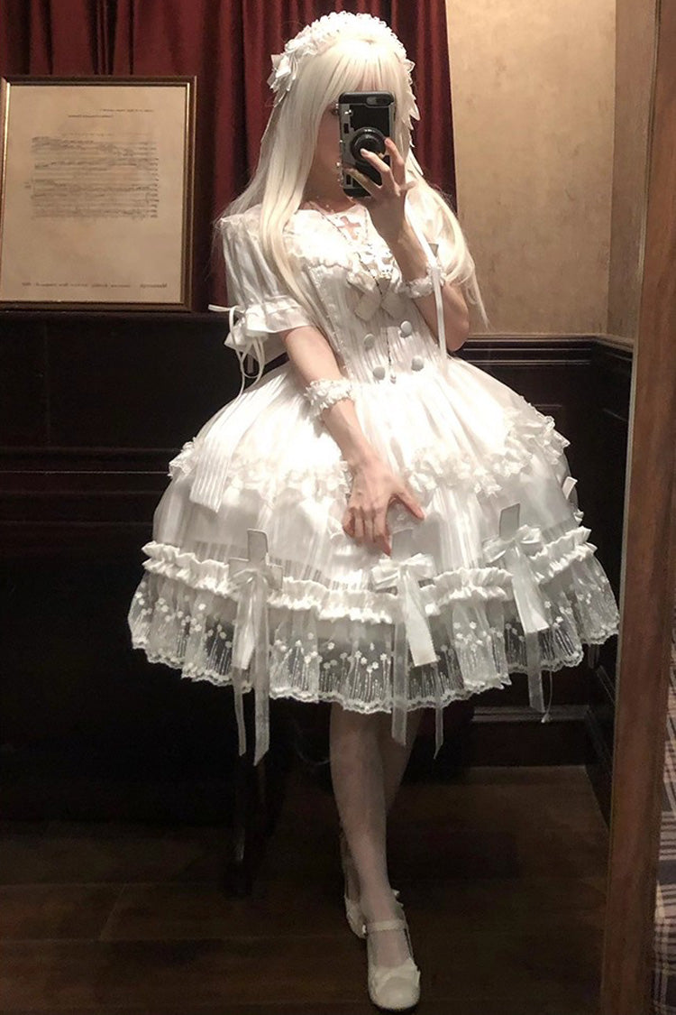 Lolita Dress - Ruffle Bowknot Lace Elegant, White, Bow Detail, Lace Trim, Ruffled - additional product view 7