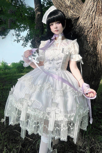 Lolita Dress - Ruffle Bowknot Lace Elegant, White, Bow Detail, Lace Trim, Ruffled - additional product view 8