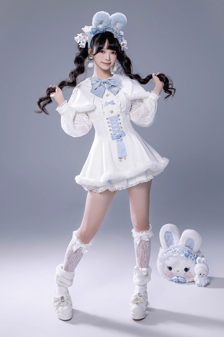 Lolita Dress - Ruffle Bowknot Lace-up Japanese, White, Bow Detail, Lace Trim, Ruffled - additional product view 4