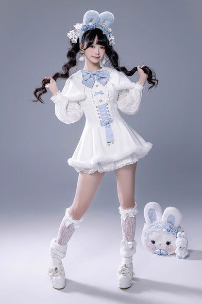 Lolita Dress - Ruffle Bowknot Lace-up Japanese, White, Bow Detail, Lace Trim, Ruffled - additional product view 4