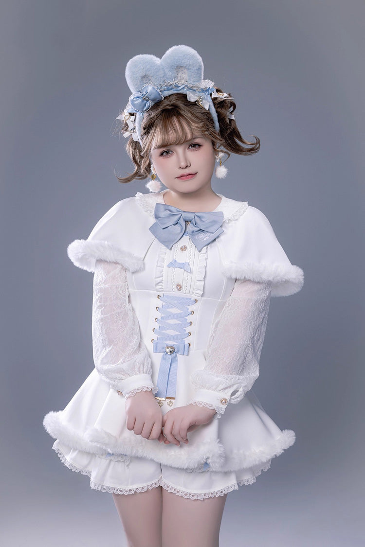 Lolita Dress - Ruffle Bowknot Lace-up Japanese, White, Bow Detail, Lace Trim, Ruffled - additional product view 5