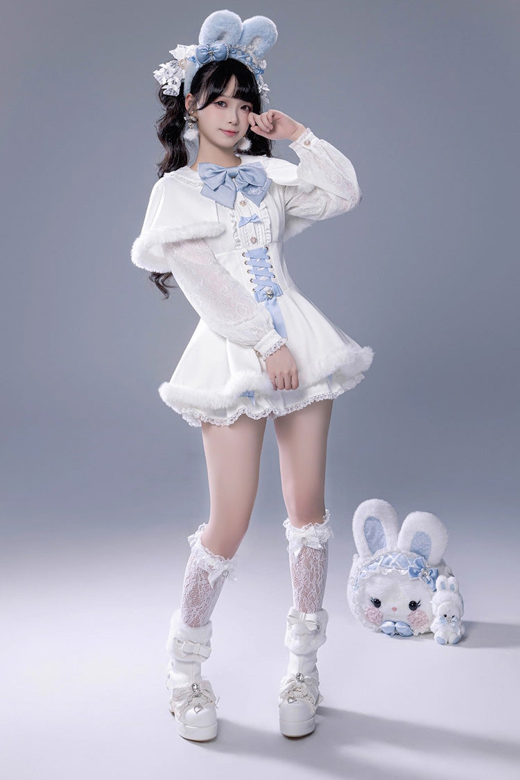 Lolita Dress - Ruffle Bowknot Lace-up Japanese, White, Bow Detail, Lace Trim, Ruffled - additional product view 6