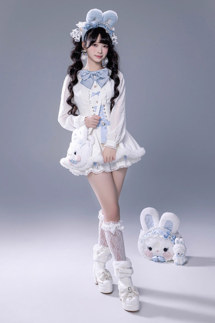 Lolita Dress - Ruffle Bowknot Lace-up Japanese, White, Bow Detail, Lace Trim, Ruffled - additional product view 7